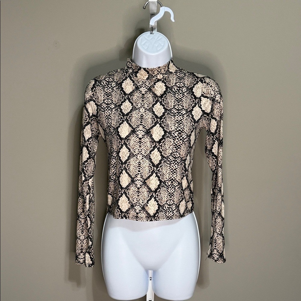 Olivia Rae Snake Print Mock Neck Top  S Long Sleeve Edgy Statement Y2K Revival‎